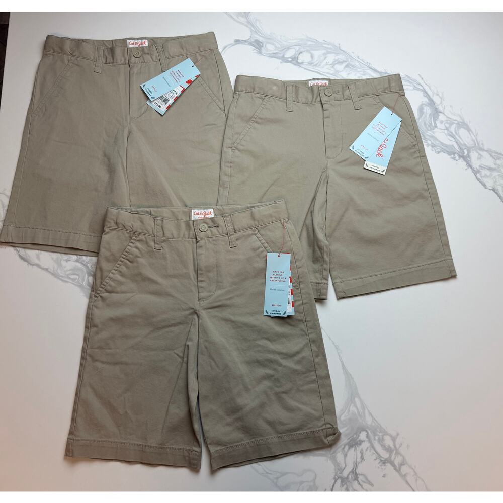 Cat & Jack Boys Uniform Shorts Khaki Lot of 3 Size 7 NWT School